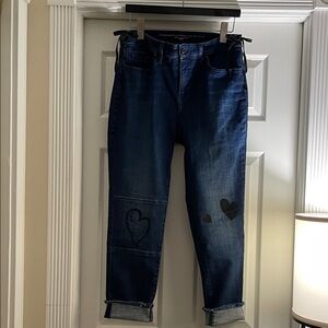 Chicos 0.5=6 so slimming girlfriend, slim leg ankle blue jeansw/ logo and hearts